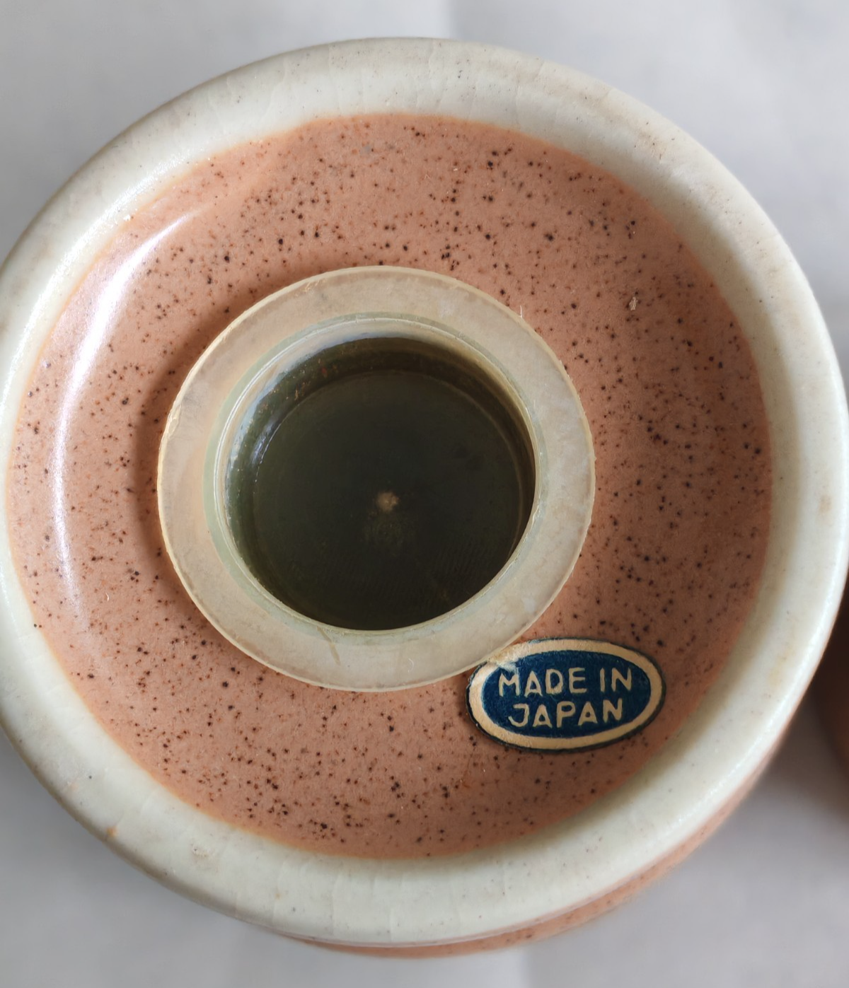 Vintage Japanese Stoneware Salt & Pepper Shakers | Speckled Peach Glaze | Japan