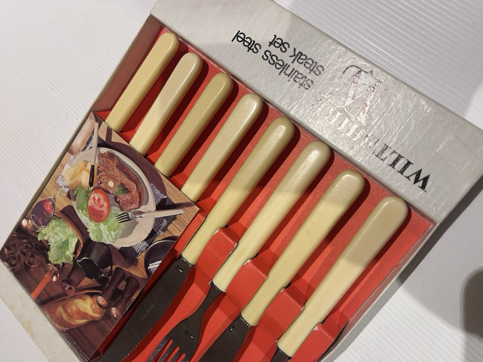 Vintage Wiltshire Stainless Steel Steak Set 4 Pairs Knives Forks Boxed 1960s