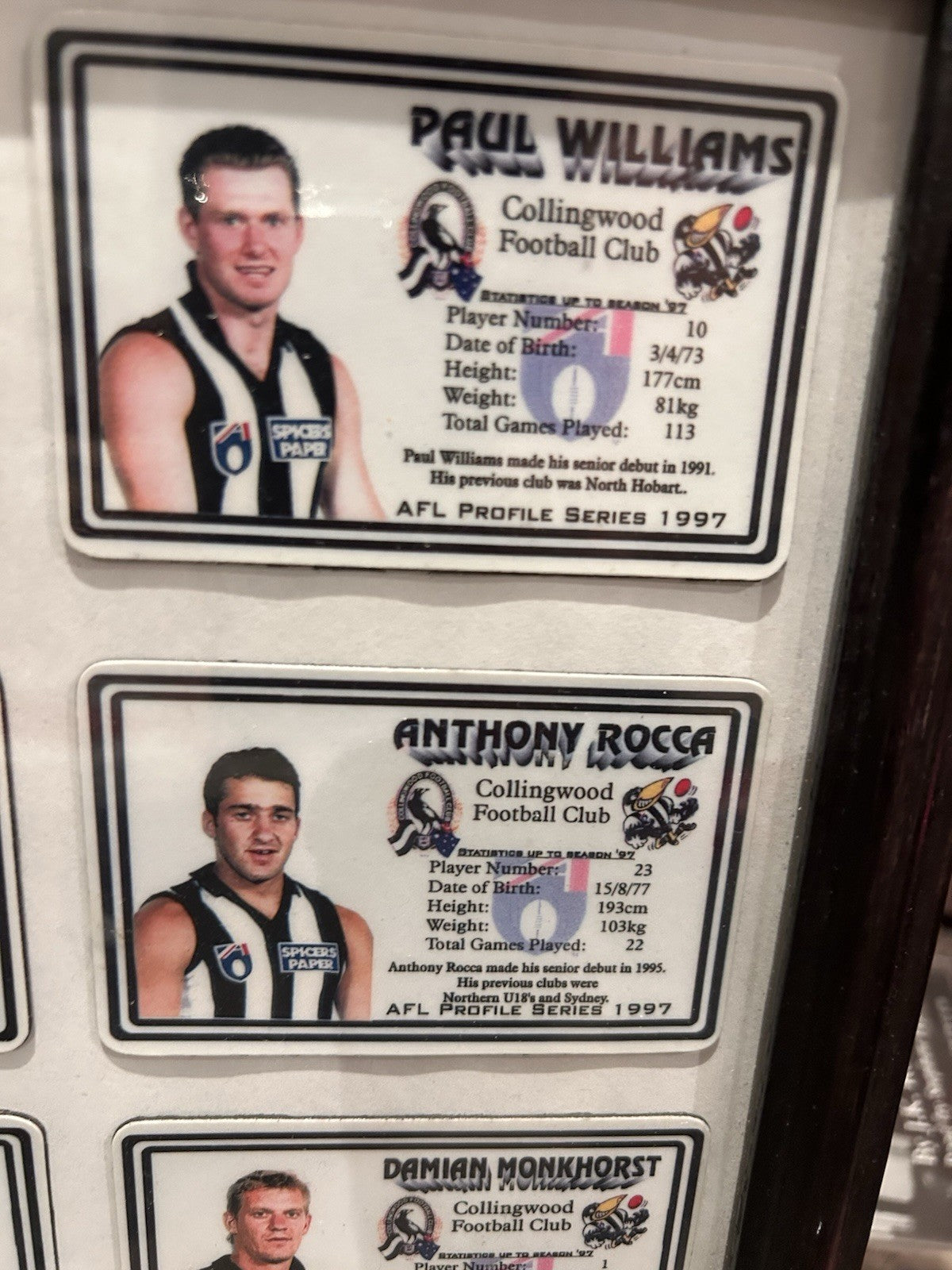 Collingwood AFL Profile Magnets 1997 Framed Set Buckley Rocca Monkhorst