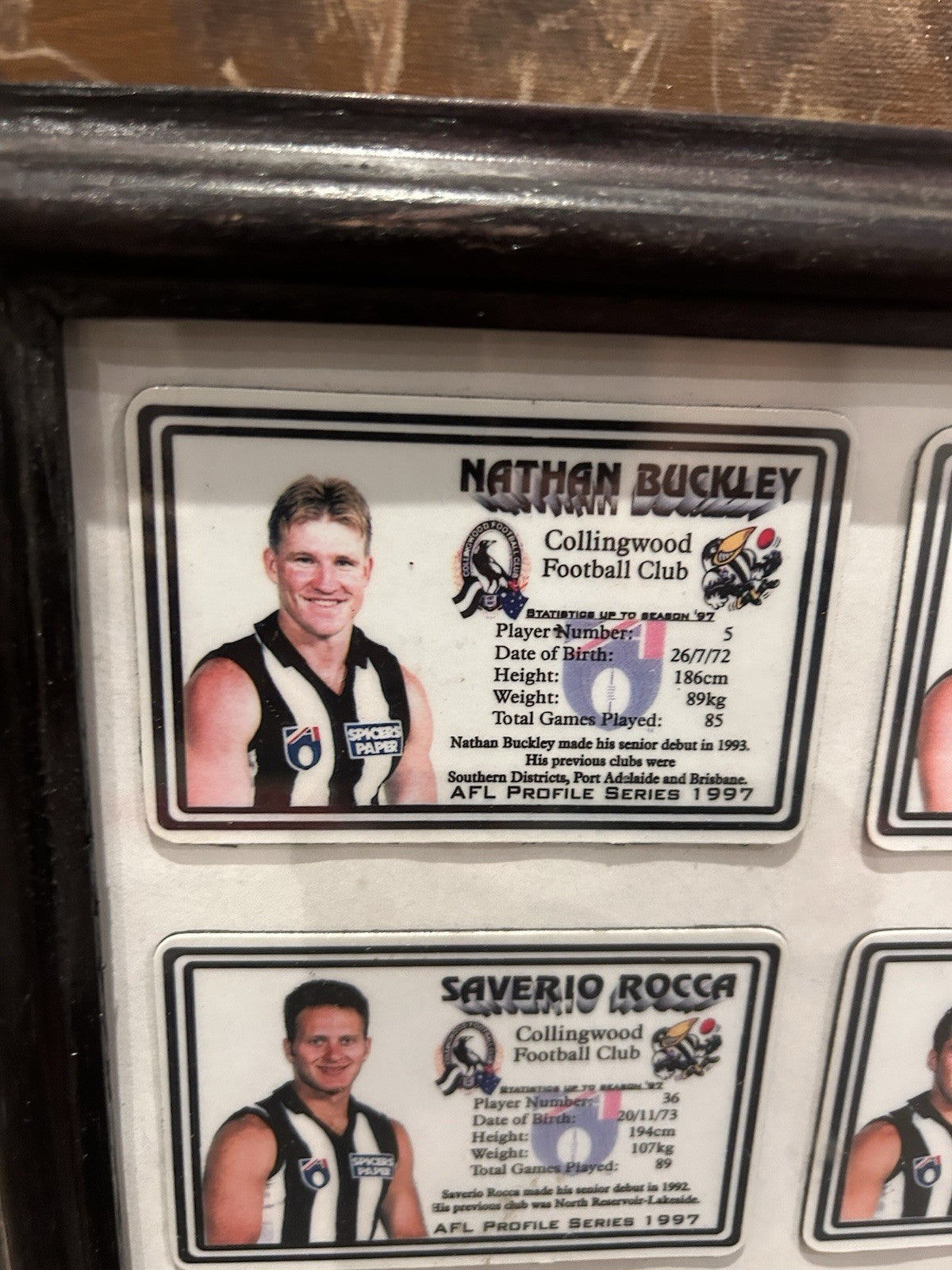 Collingwood AFL Profile Magnets 1997 Framed Set Buckley Rocca Monkhorst