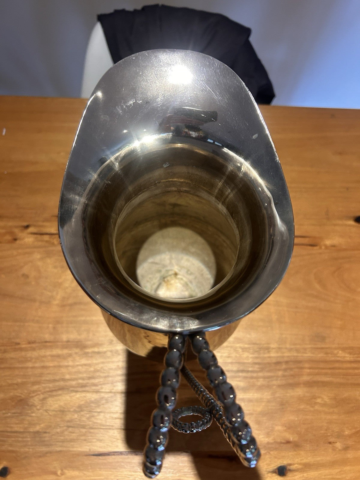 Mid-Century Silver-Plated Jug 38cm Beaded Handle Decorative Pitcher Vase