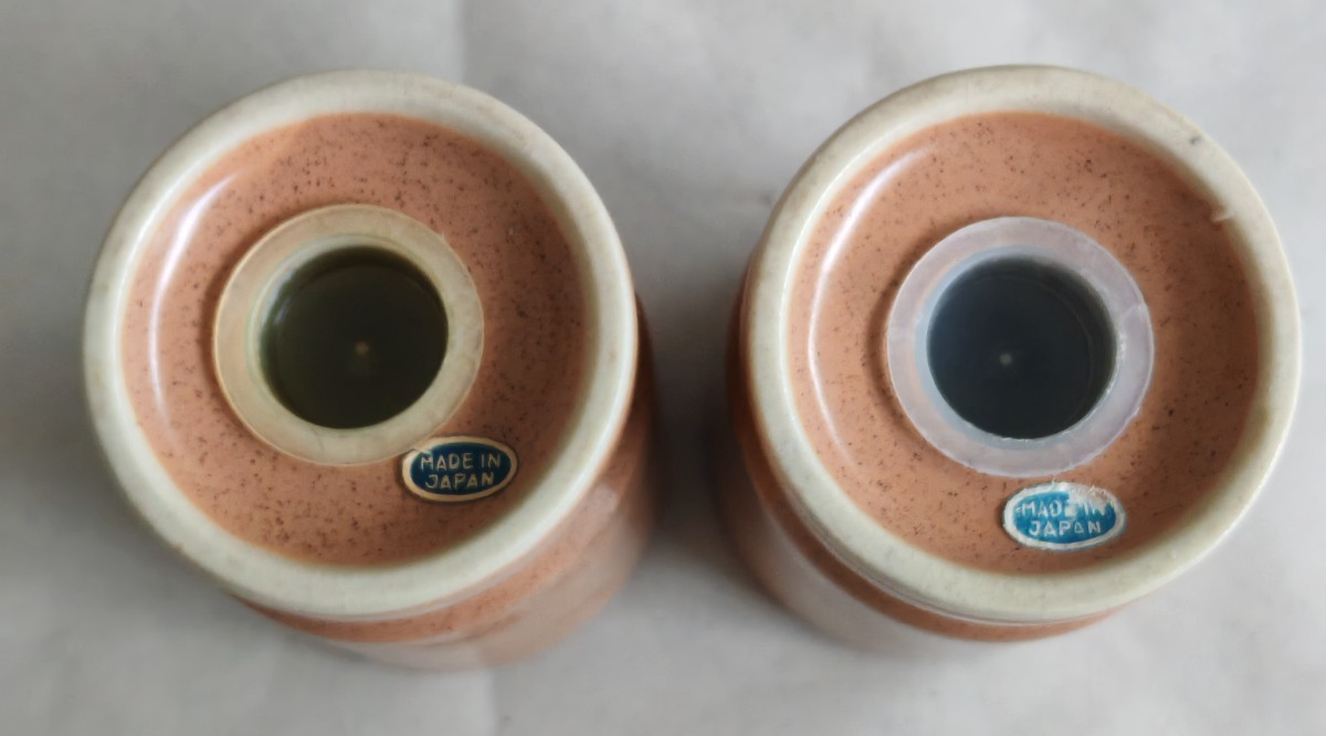 Vintage Japanese Stoneware Salt & Pepper Shakers | Speckled Peach Glaze | Japan