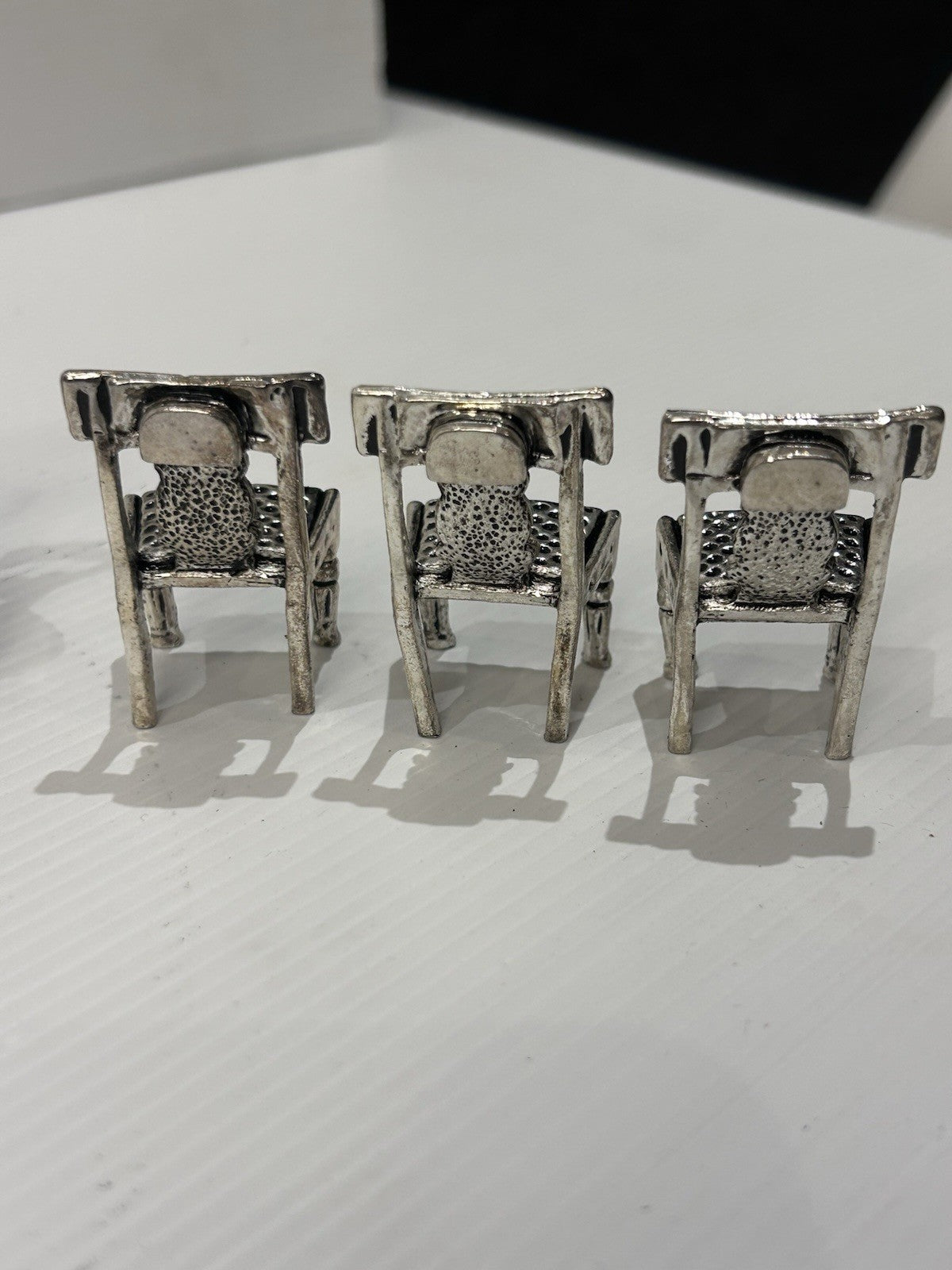 Miniature Pewter Chairs Set of 15 Vintage Dollhouse Furniture China Made