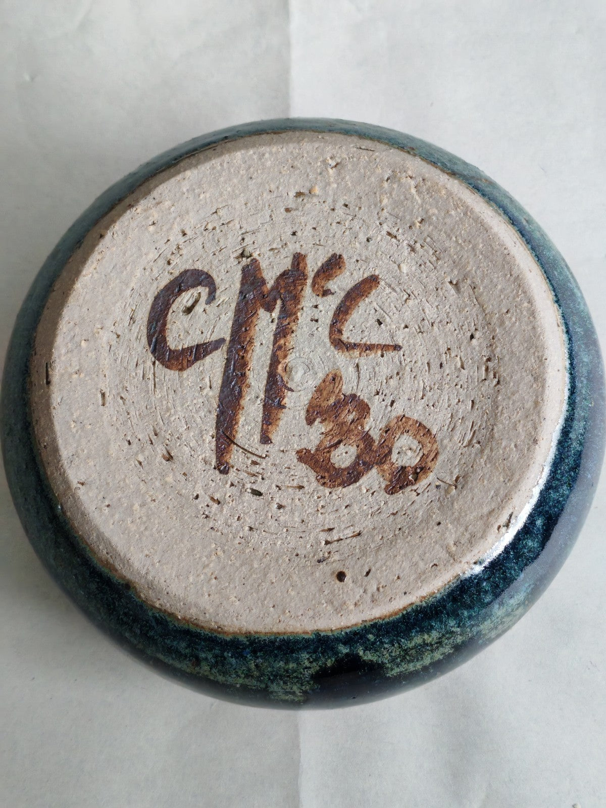 Vintage Studio Pottery Bowl – Blue Green Crystalline Glaze – Signed Base