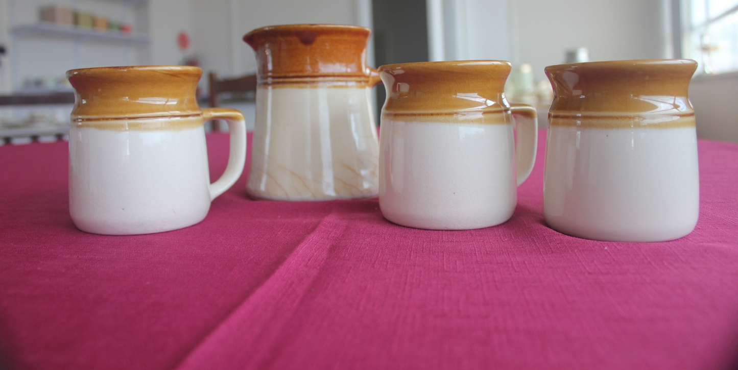 Bendigo Pottery Heritage Stoneware Jug & 3 Mugs – Honey Caramel Glaze
