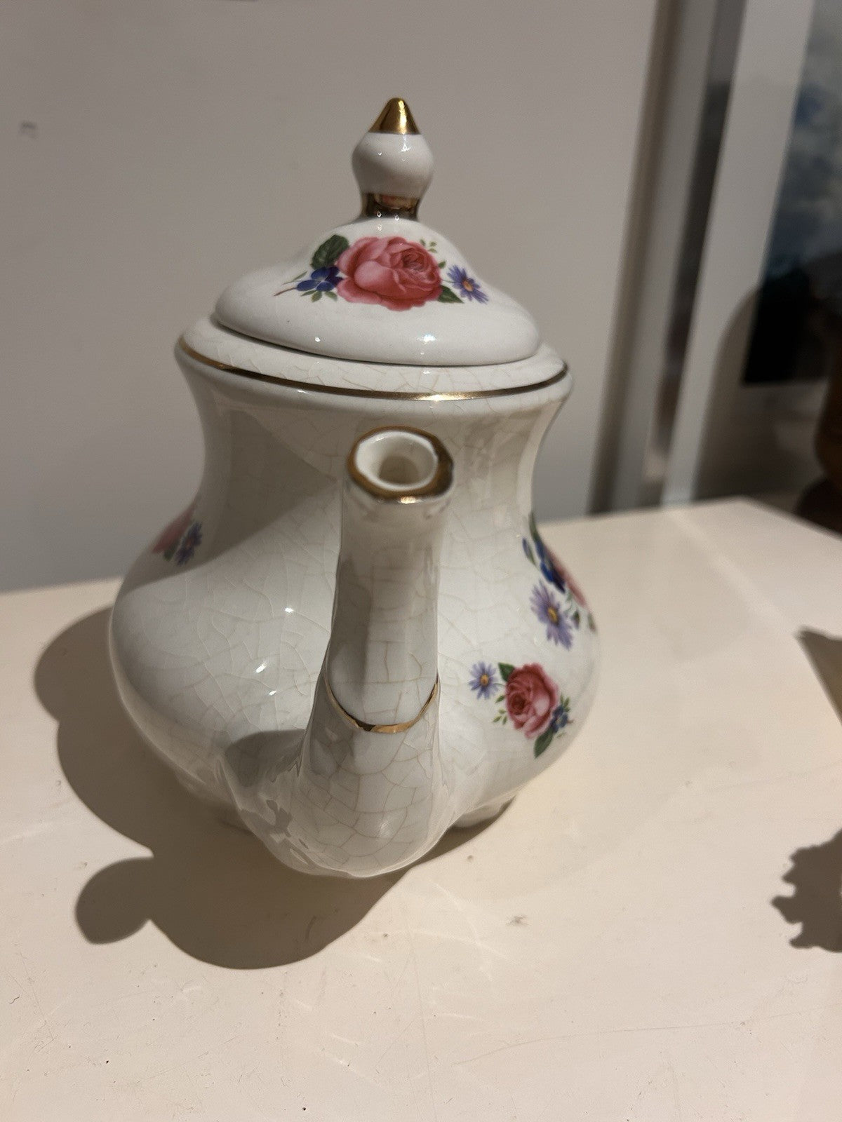 Arthur Wood Majestic Teapot England Floral Roses Gold Trim Vintage