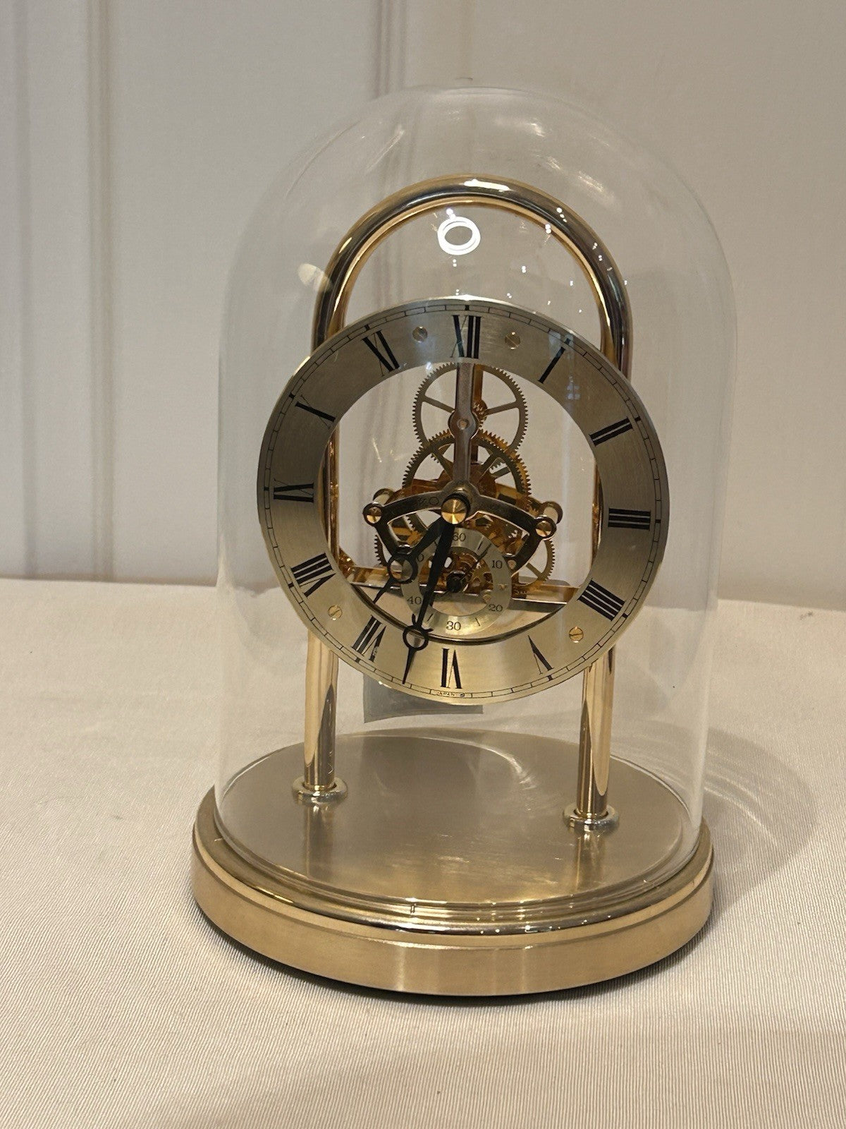 Seiko Quartz Skeleton Mantel Clock QAW101G Brass & Glass Dome Japan Vintage