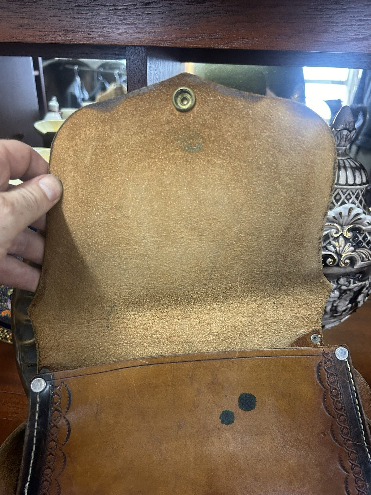 Vintage Tooled Leather Saddle Bag Crossbody Satchel Boho Western Brown