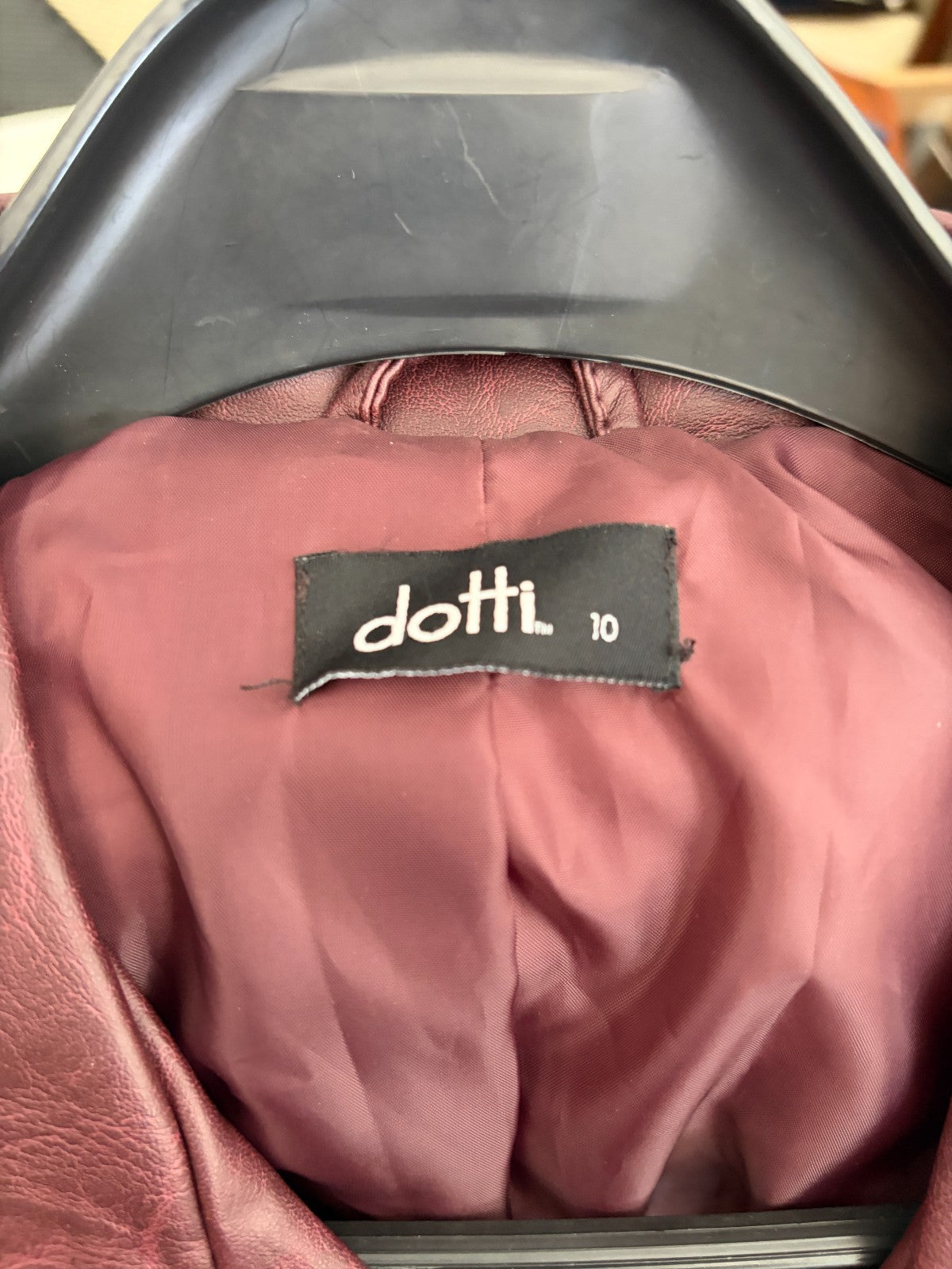 Dotti Womens Size 10 Burgundy Faux Leather Biker Jacket Cropped Moto Zip