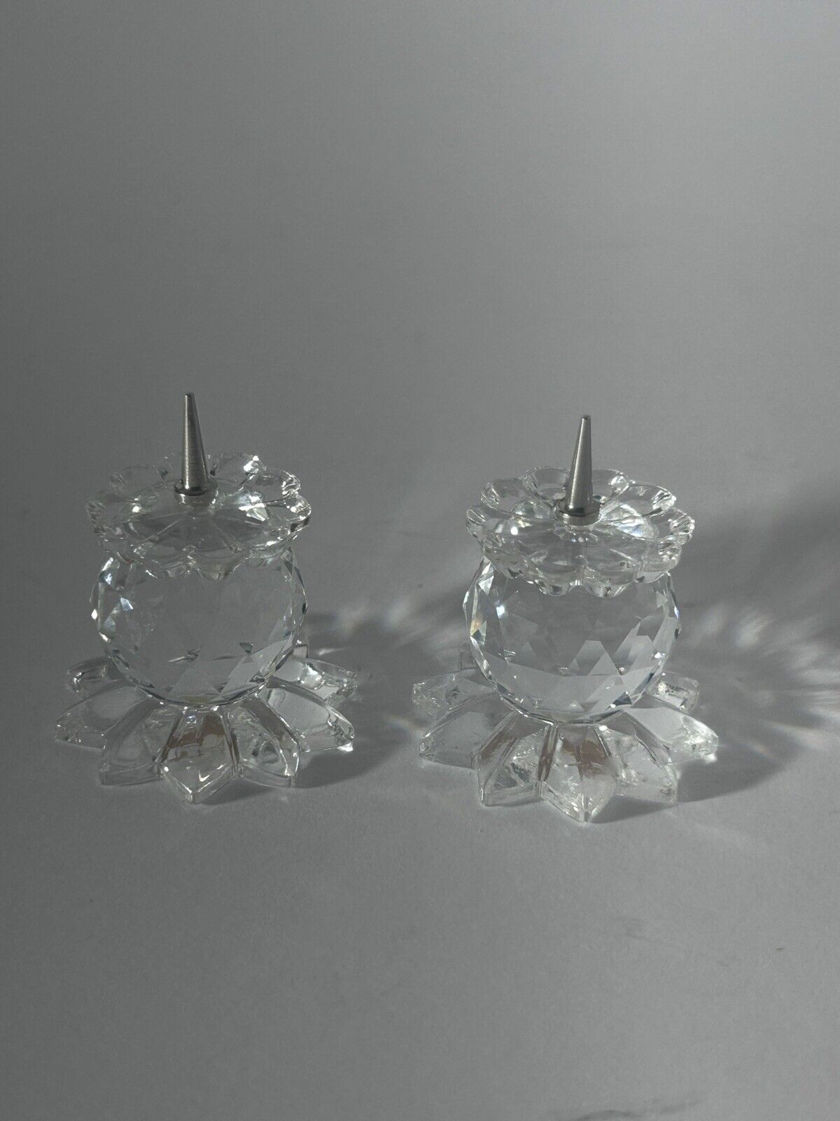 PAIR (2) Swarovski Crystal Mini Stick Pin Footed Candle Holders 2 Cm Approx