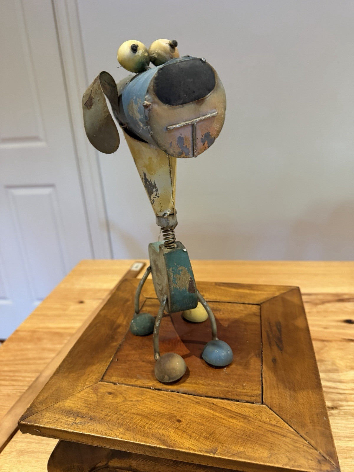 Vintage Scrap Metal Dog Sculpture Folk Art Welded Metal Whimsical 27cm Handmade