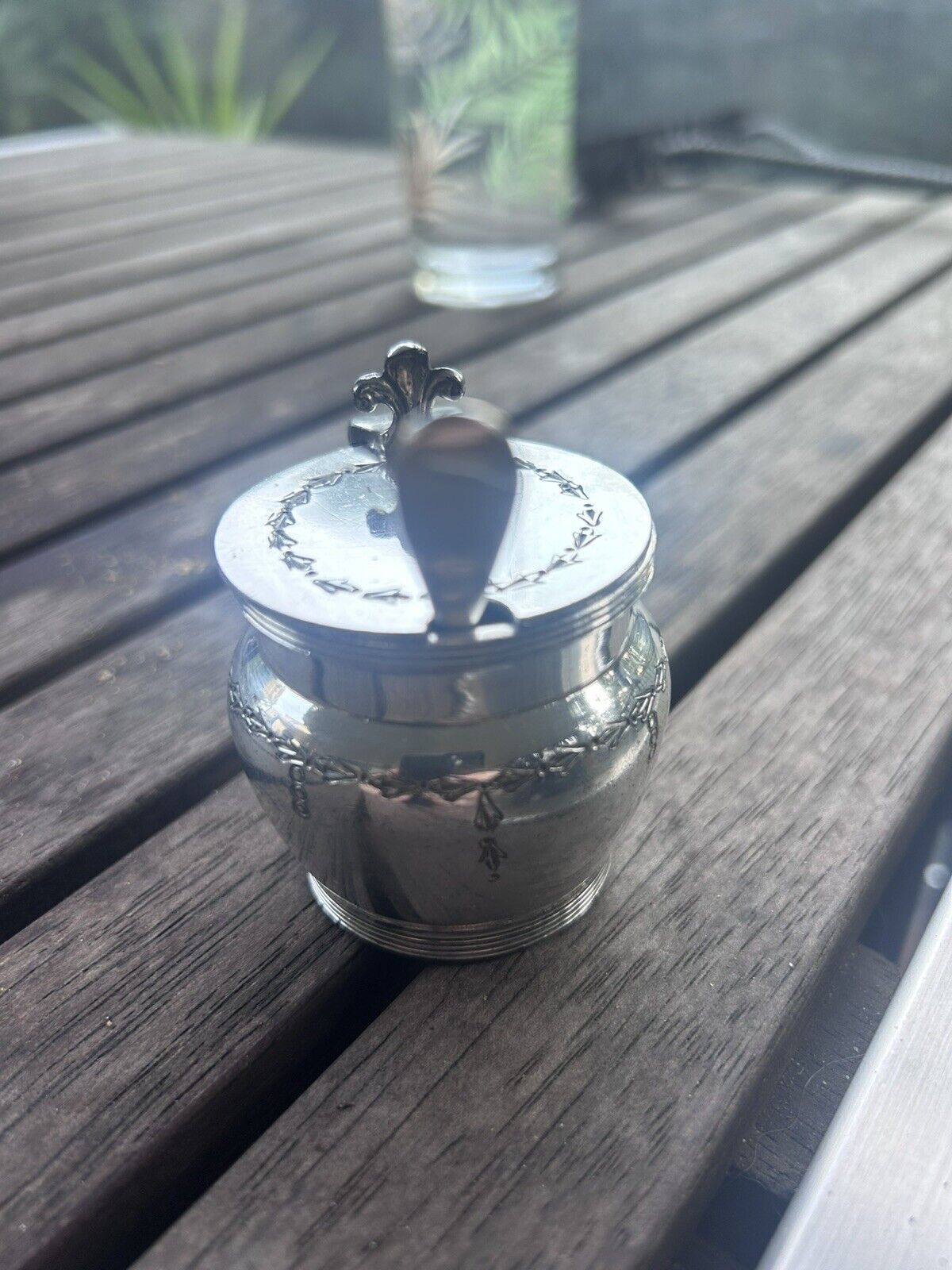 VINTAGE EPNS SILVER PLATE B & JS Ltd MUSTARD POT WITH GLASS INSERT