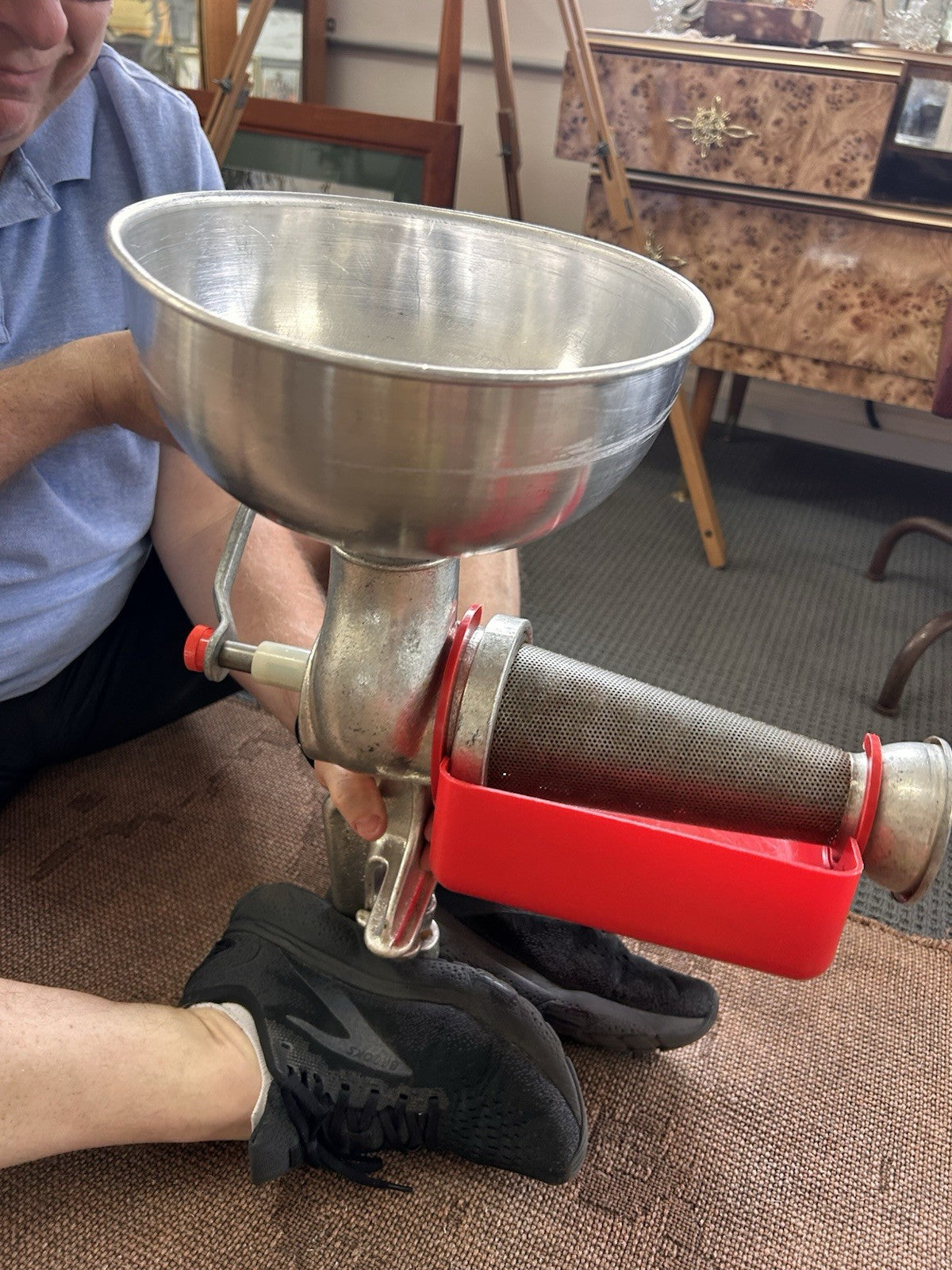 Tre Spade Hand Crank Food Mill Grinder w/ 2 Funnels Vintage Kitchen Italy