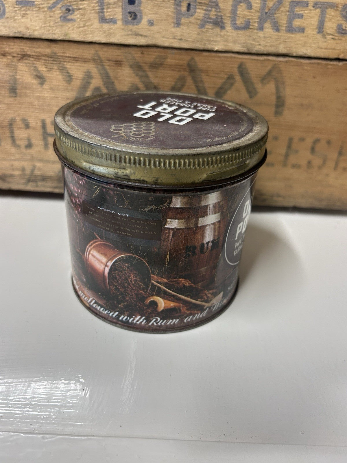 Vintage Old Port Pipe Tobacco Tin 250g – Canada 1960s – Bilingual Tobacciana