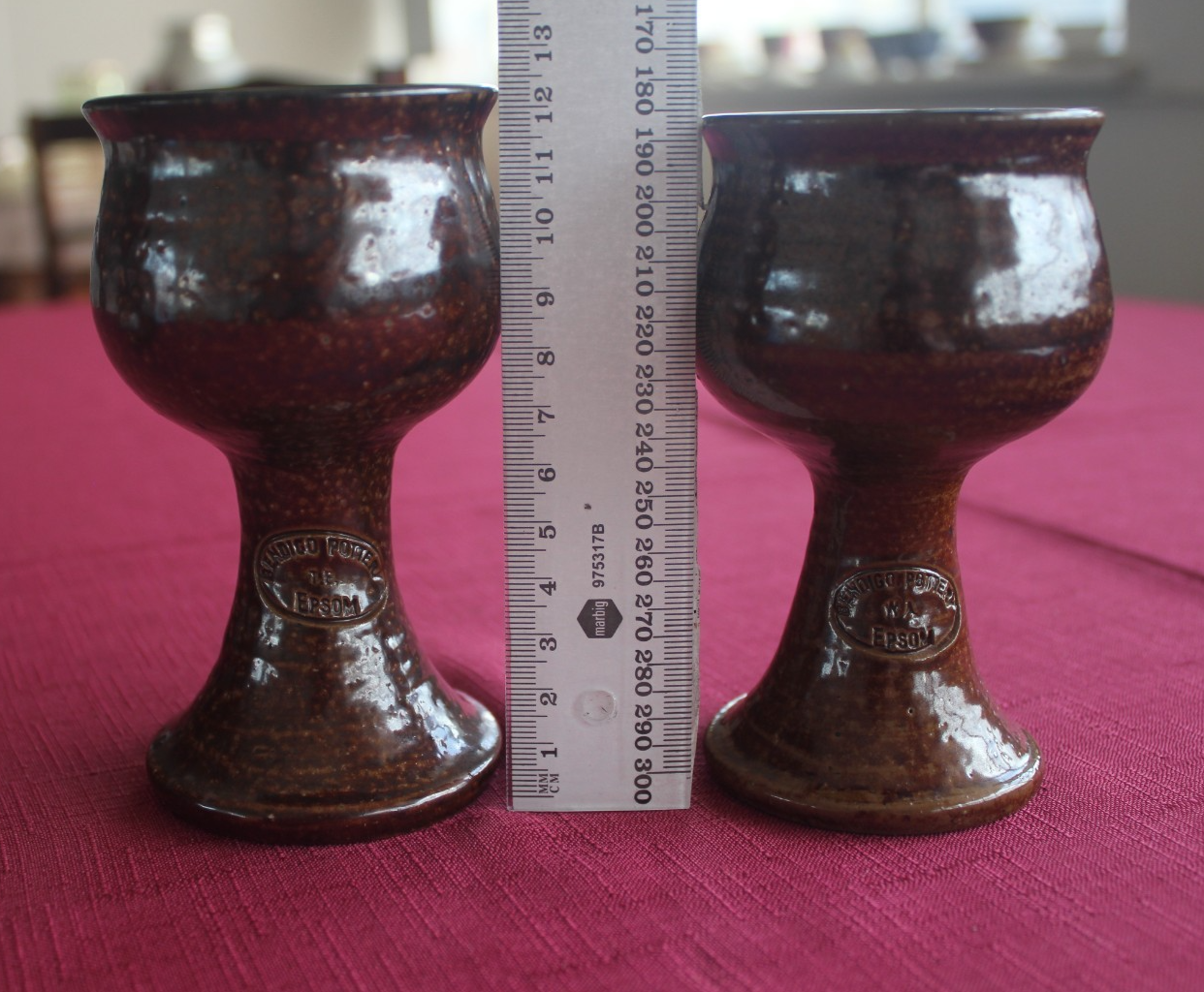 Bendigo Pottery Vintage wine Set – Carafe & 2 Goblets (Brown Glaze)