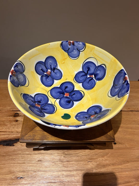 Italian Hand Painted Ceramic Bowl 29cm Deruta Style Yellow Blue Vintage