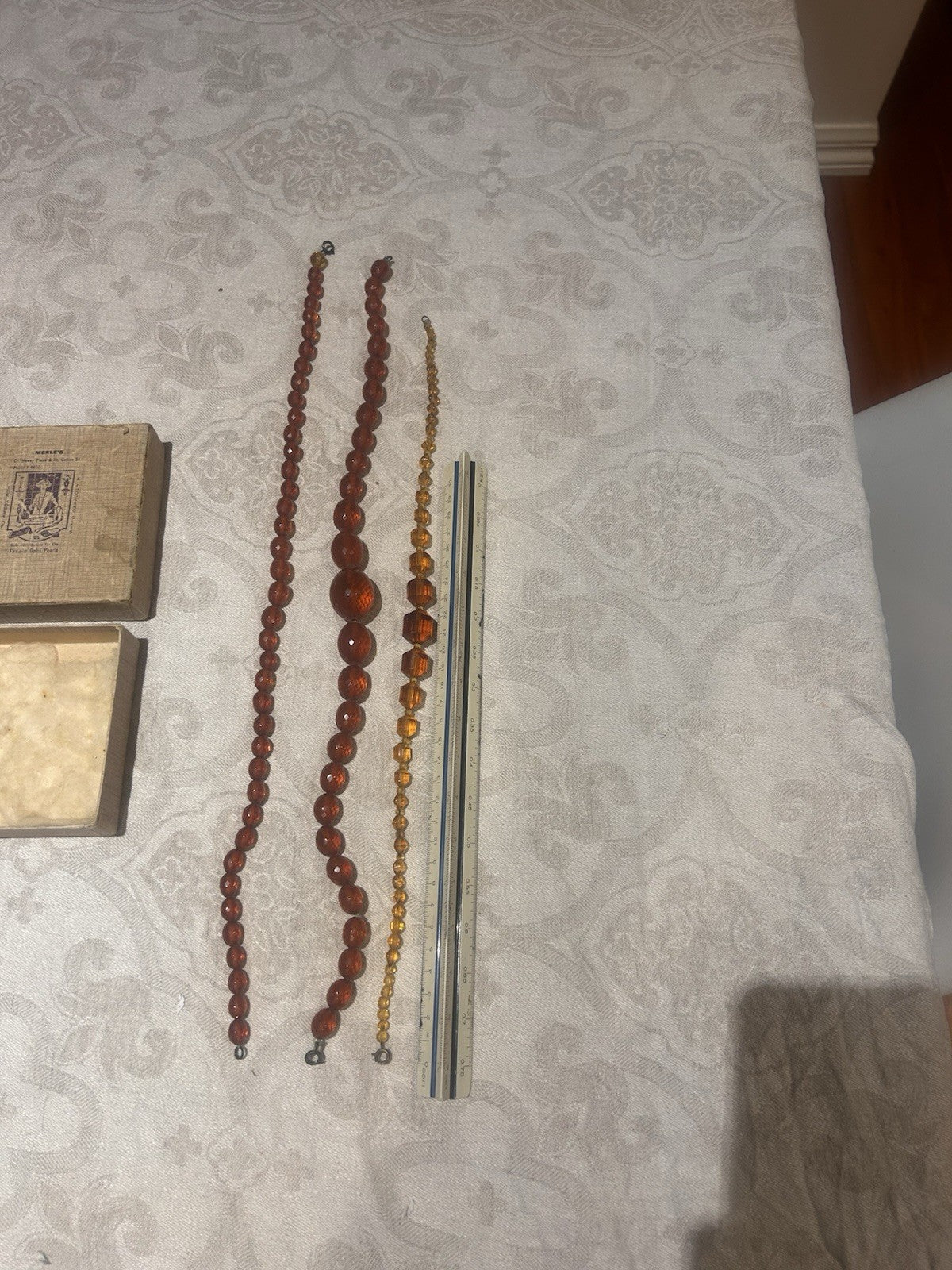 Vintage Amber Glass Necklace Set x3 w Merle’s Melbourne Jewellery Box c1950
