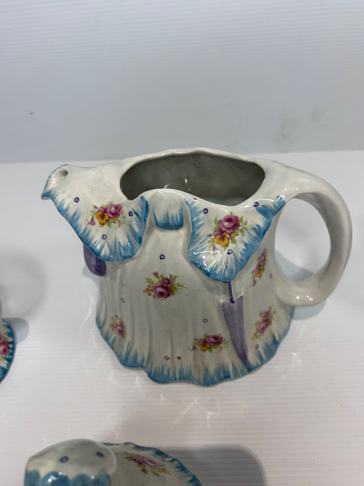 Vintage 1930s “Little Old Lady” Teapot Trio Set – Made in England – Handpainted