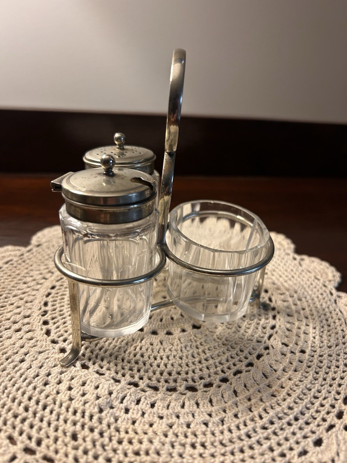 Vintage EPNS & Glass Cruet Set Made in England – Mustard, Pepper & Salt Trio