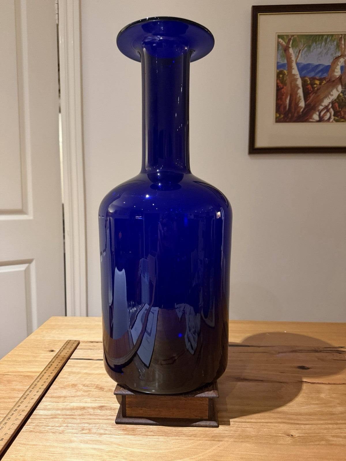 Holmegaard Gulvvase Otto Brauer Cobalt Blue Glass Floor Vase 52cm Denmark