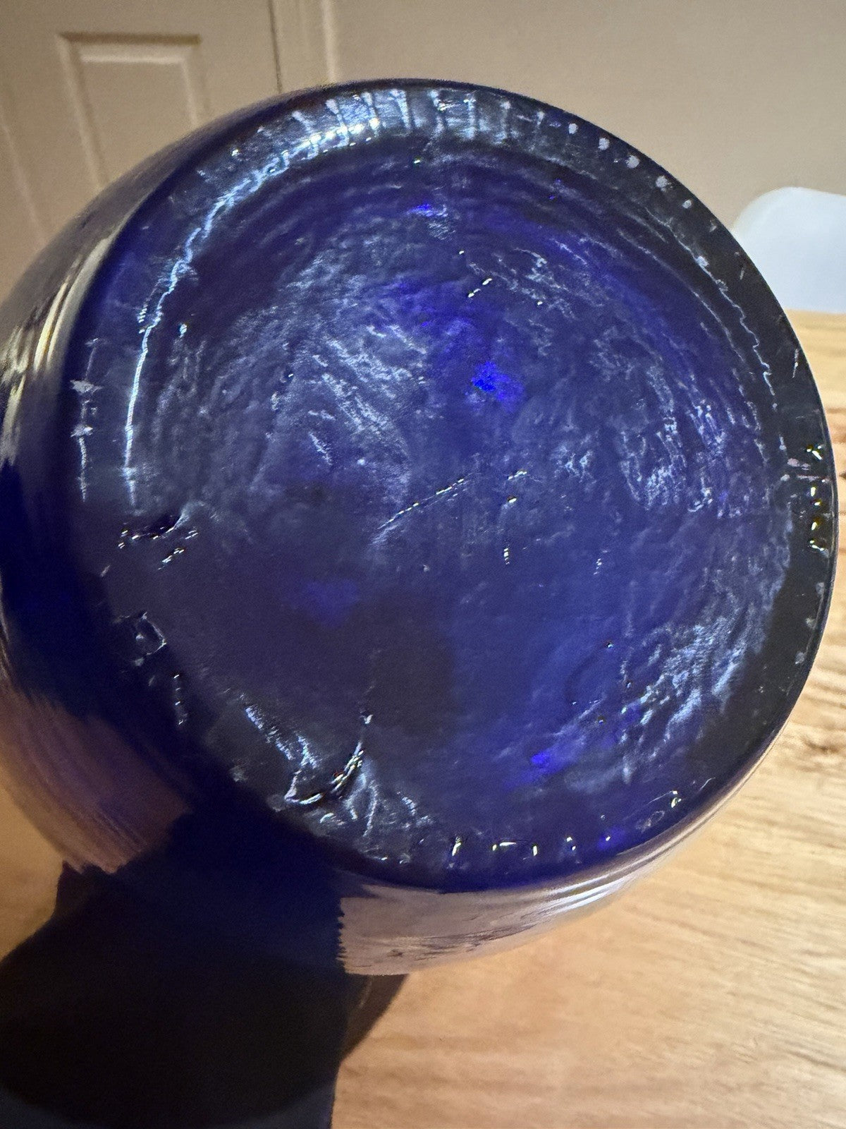 Vintage Cobalt Blue Hand Blown Art Glass Vase Heavy 2.54kg 25cm Rolled Rim