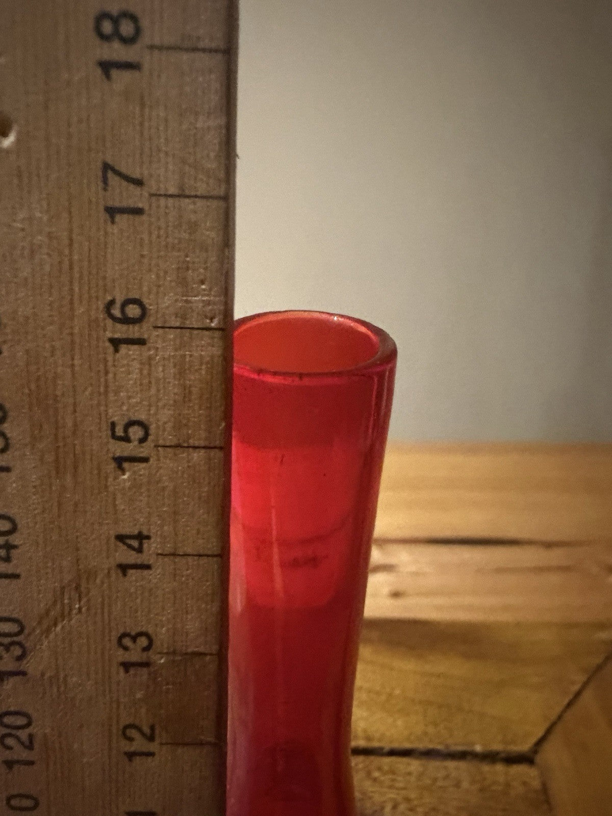 Vintage Red Art Glass Bud Vase Clear Sculptured Base 17cm Scandinavian Style