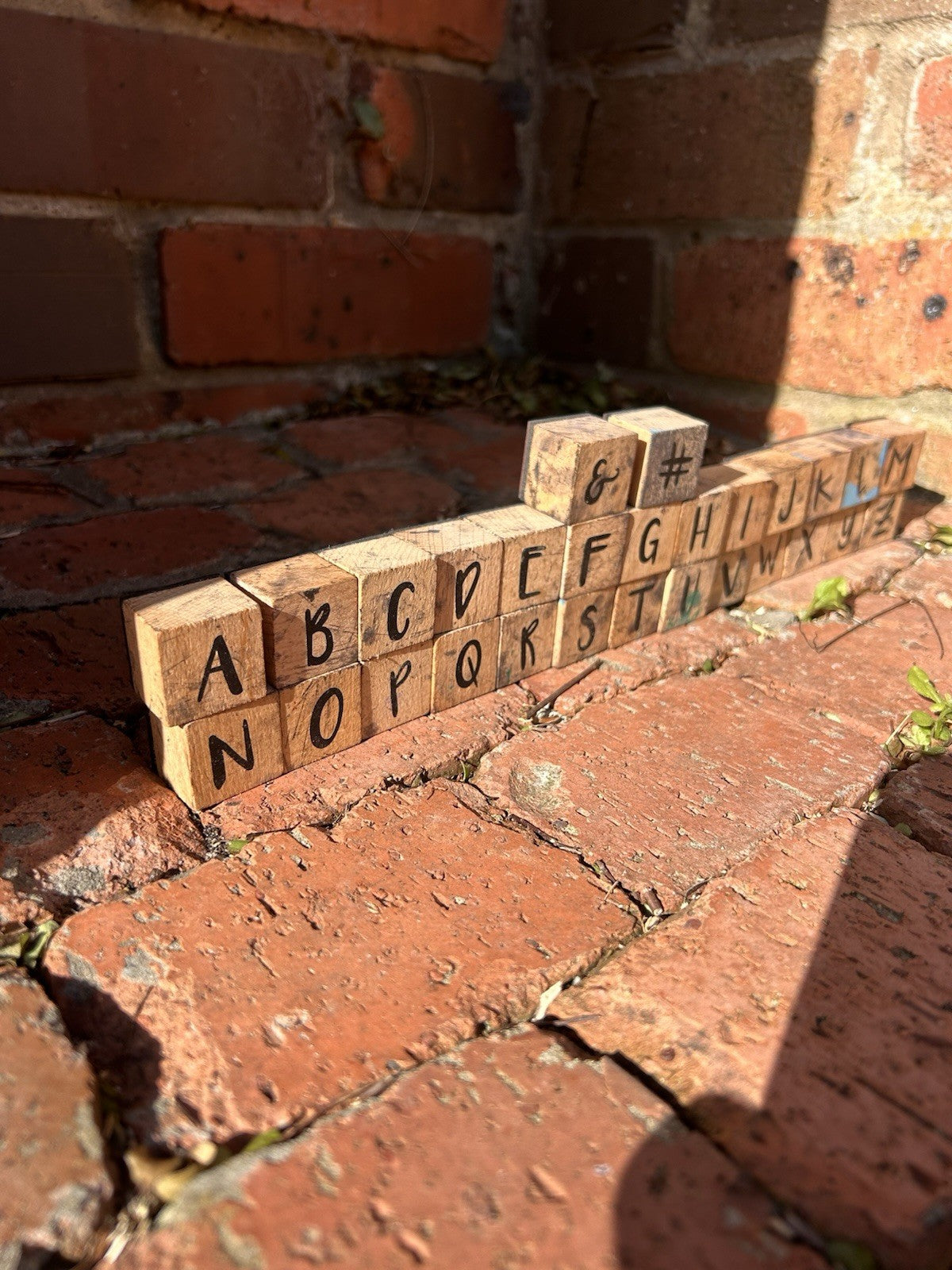 Vintage Wooden Rubber Stamp Alphabet Blocks – Complete A–Z + Symbols 