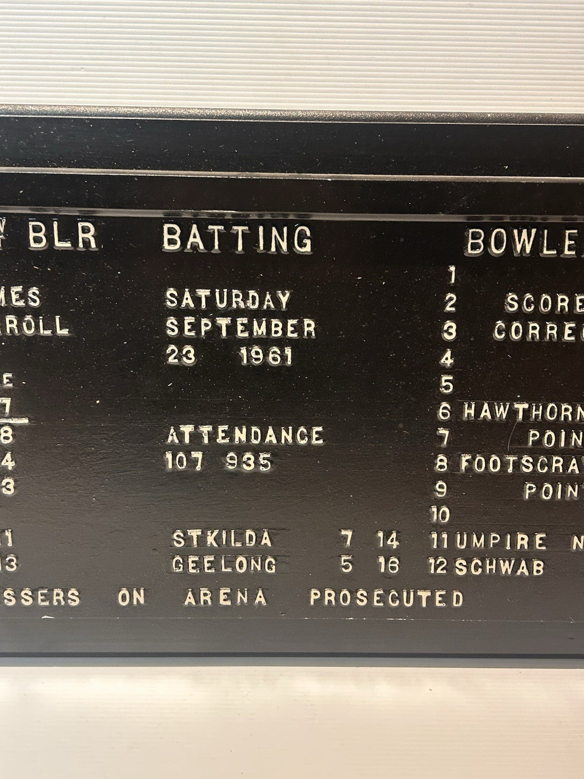Replica Melbourne Cricket Ground Scoreboard AFL VFL 1961 Grand Final Display