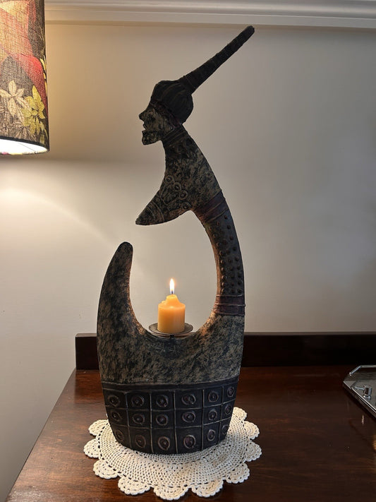 Large 53cm Metal African Tribal Style Candle Holder Sculpture – Decor