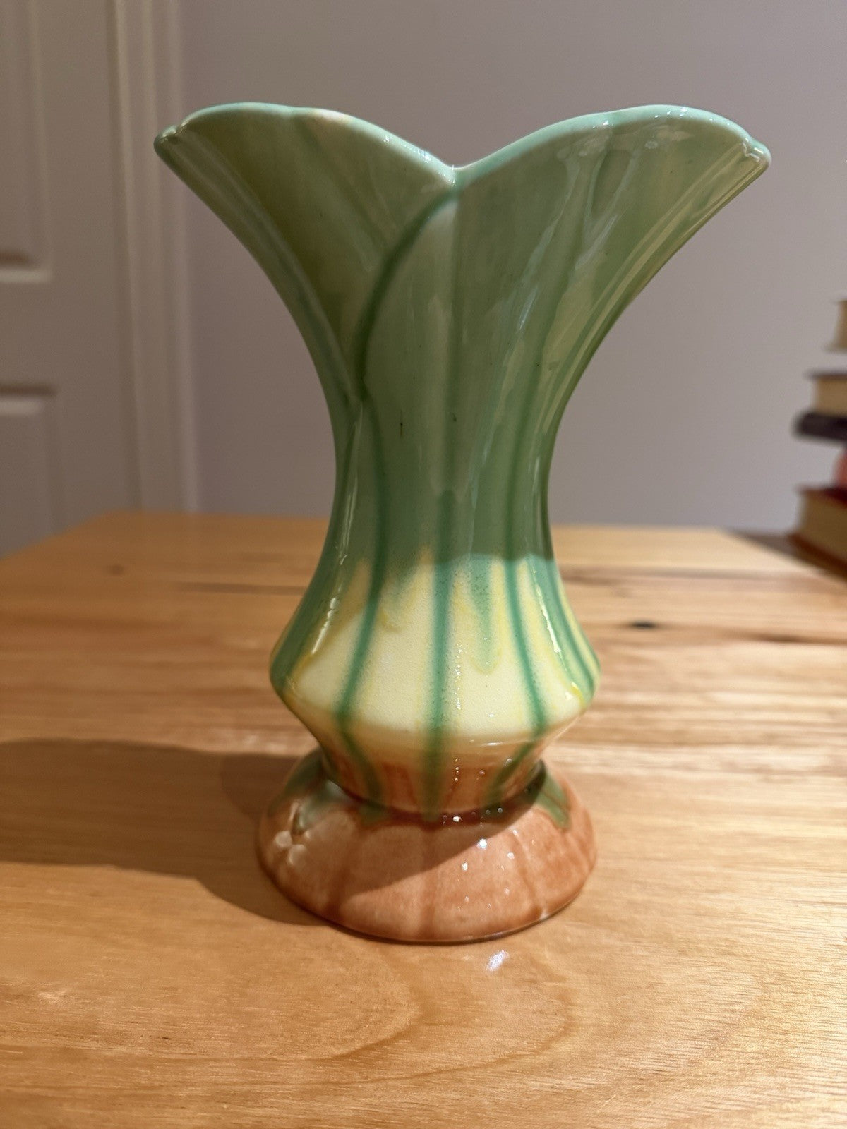 Diana Pottery Art Deco Vase Green Drip Glaze 19cm Vintage Australia