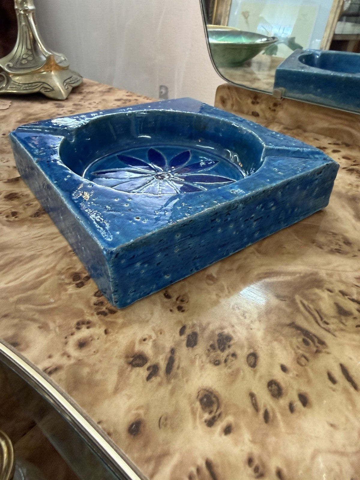Bitossi Rimini Blu Ashtray Aldo Londi Italy Mid Century Modern Ceramic Blue
