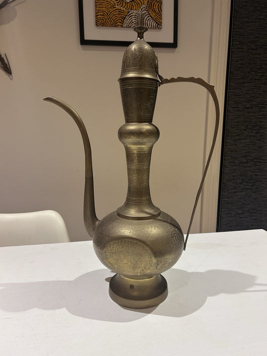 Large Vintage Brass Etched Dallah Coffee Pot Islamic Ewer 53cm Decorative