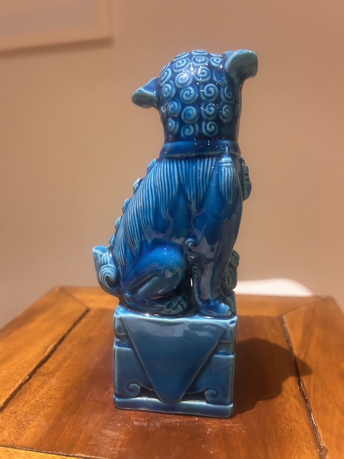 Vintage Chinese Foo Dog Premium Blue Glaze Guardian Lion Figurine 