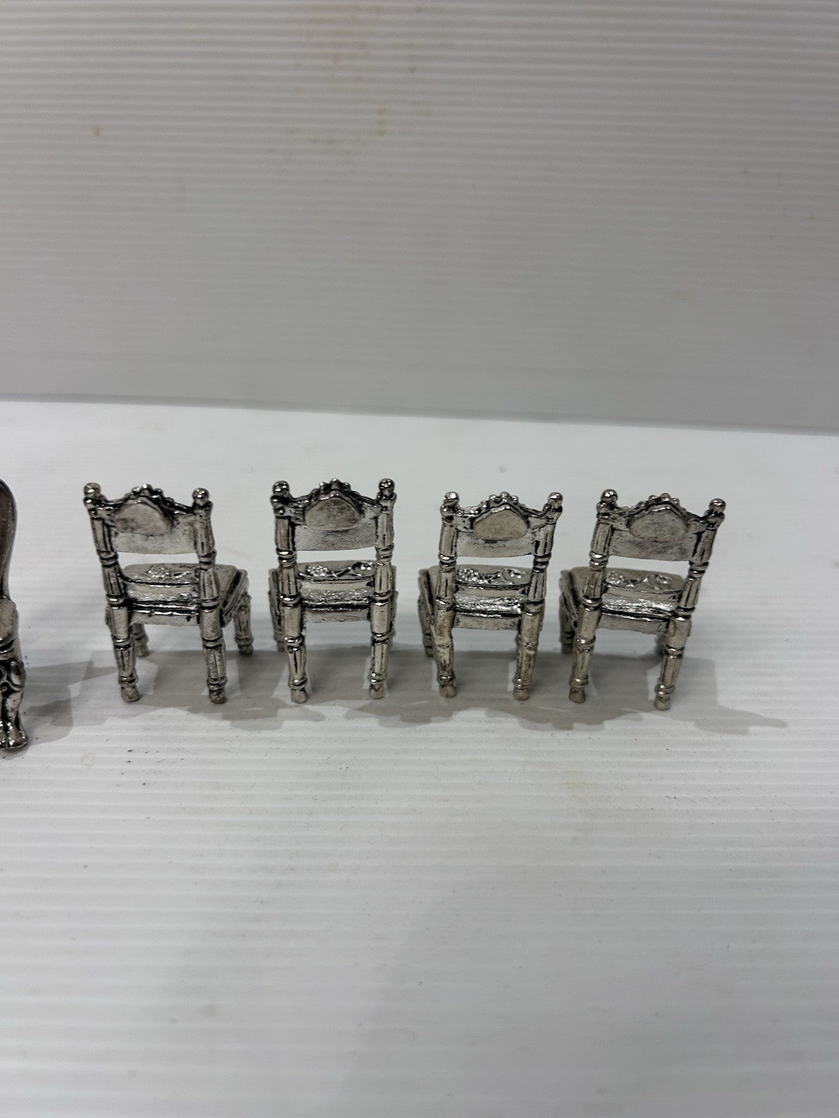 Miniature Pewter Chairs Set of 15 Vintage Dollhouse Furniture China Made