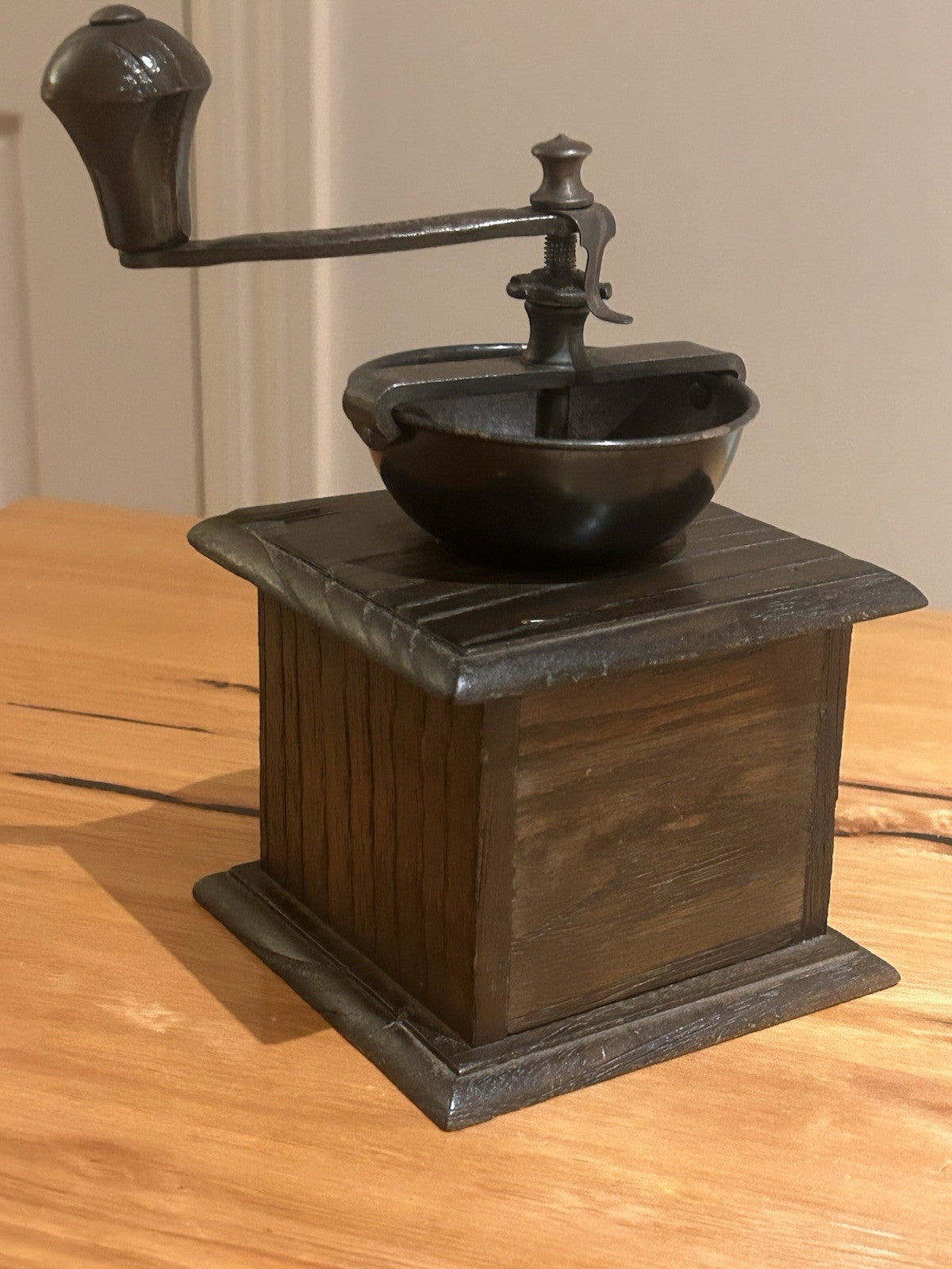 Tre Spade Vintage Coffee Grinder Made Italy Cast Iron Wooden Hand Mill 19cm