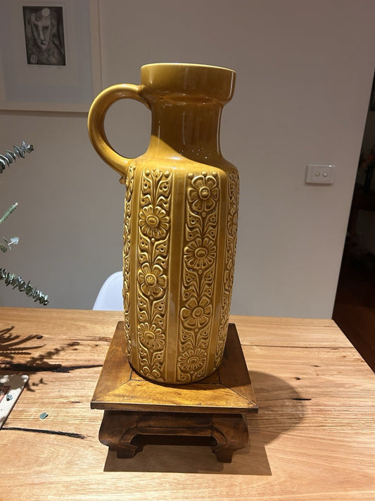 Large 1970s West German Pottery Jug 480-46 Mustard Relief Fat Lava Statement