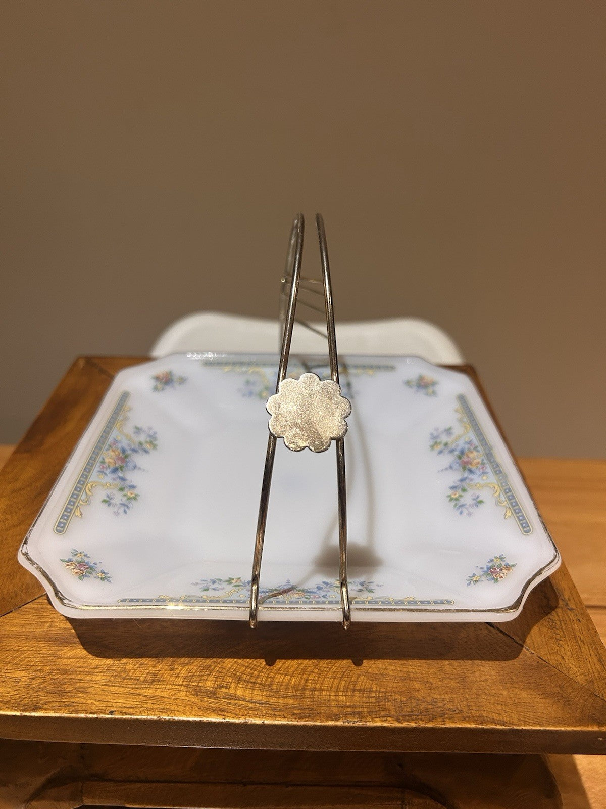Vintage MP USA Home Set Porcelain Cake Plate w Handle Floral Gold Trim