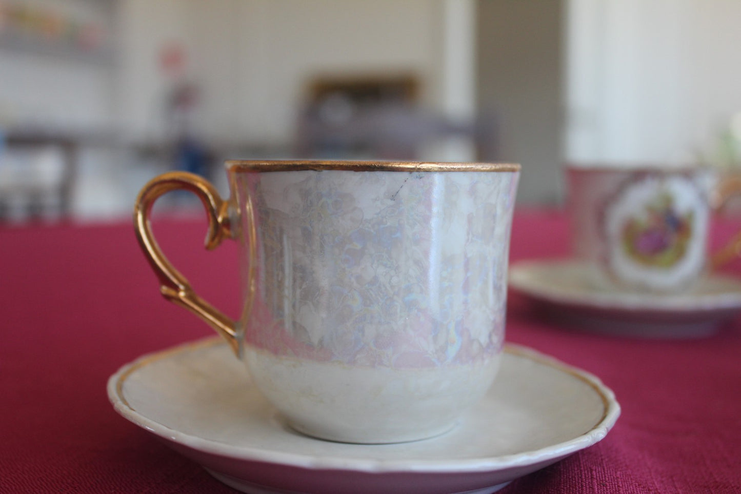 Vintage Nuria Spanish Lustreware Coffee Set – 21pc – Romantic Scenes – c.1950s