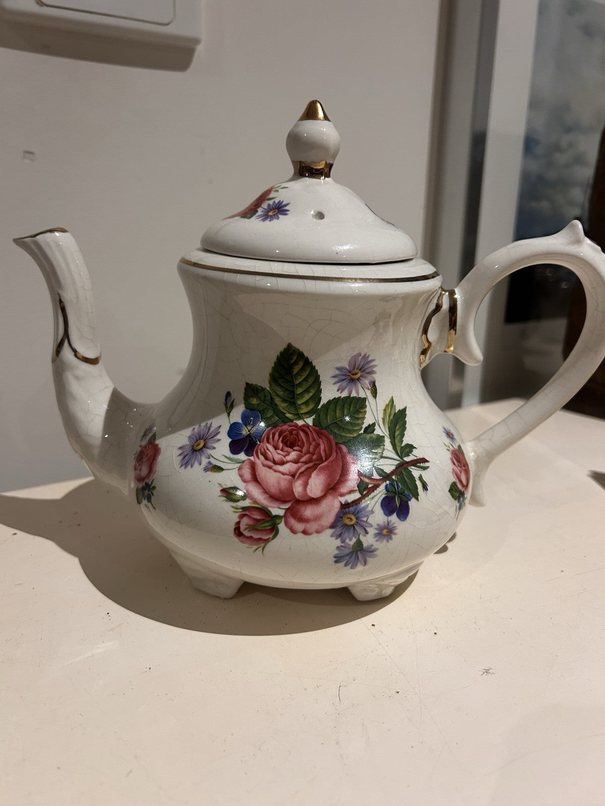 Arthur Wood Majestic Teapot England Floral Roses Gold Trim Vintage