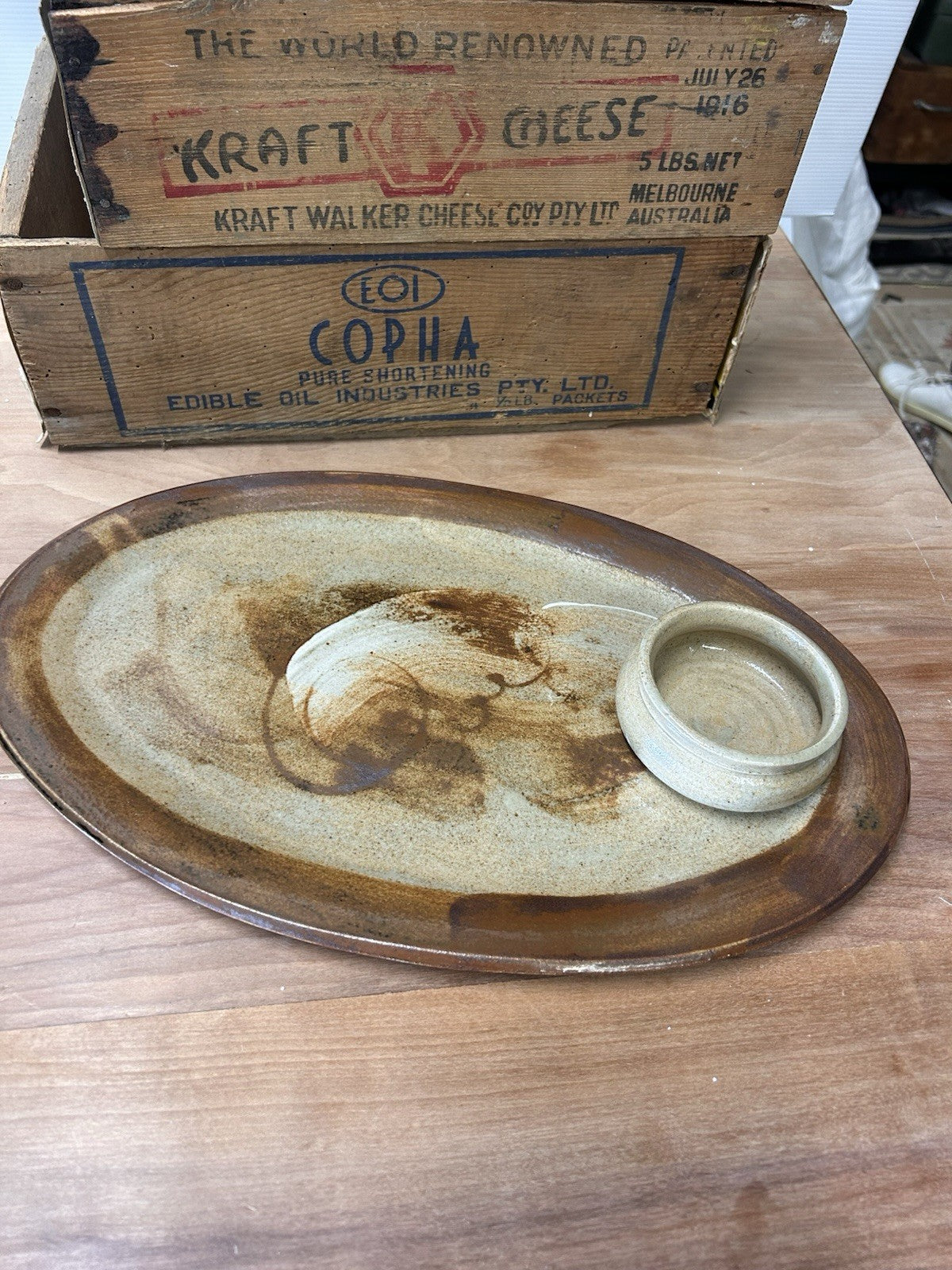 Robert Gordon Studio Pottery Dip Plate Signed Oval Platter 37cm c1985–92