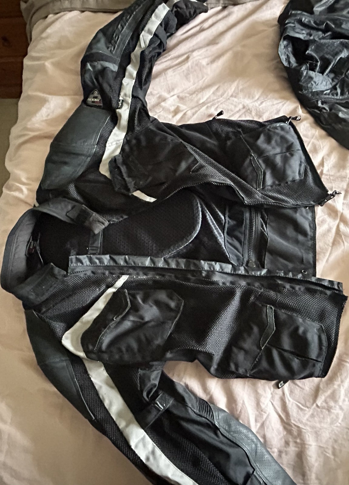 DRIRIDER Motorcycle Touring Jacket Mens 2XL Black White Leather Textile