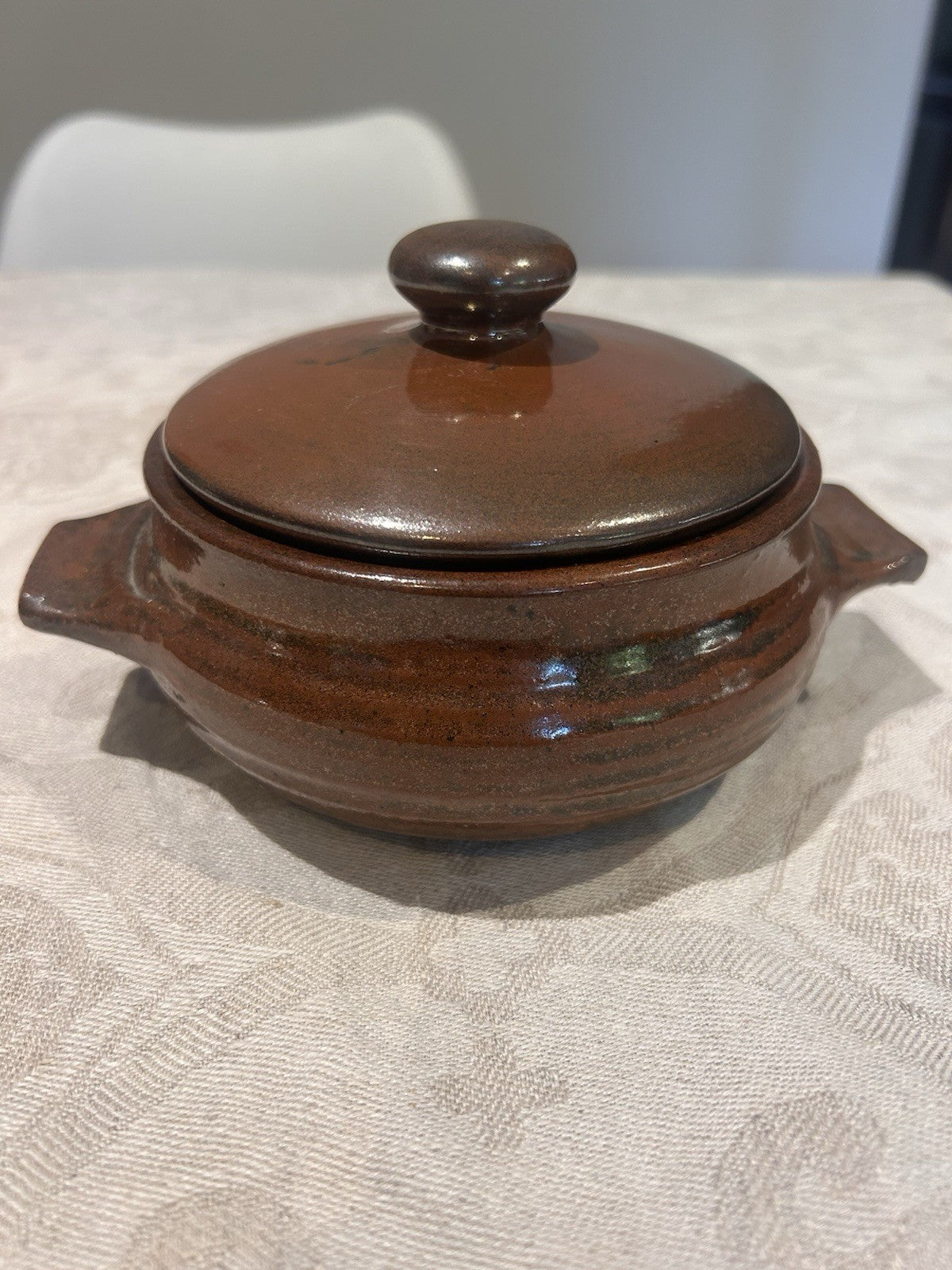 Vintage Australian Studio Pottery Lidded Casserole Dish Brown Glaze Signed