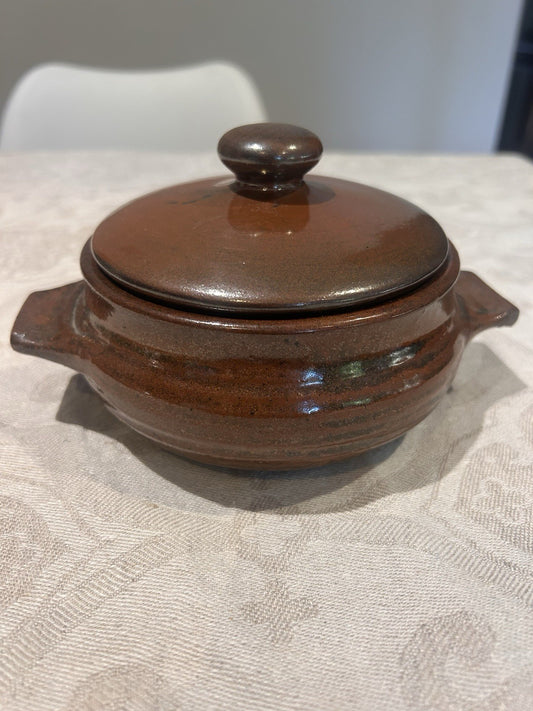 Vintage Australian Studio Pottery Lidded Casserole Dish Brown Glaze Signed