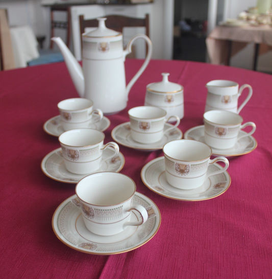 Noritake Chesterfield 7090 Coffee Service – 6 Cups Saucers Pot Sugar Japan