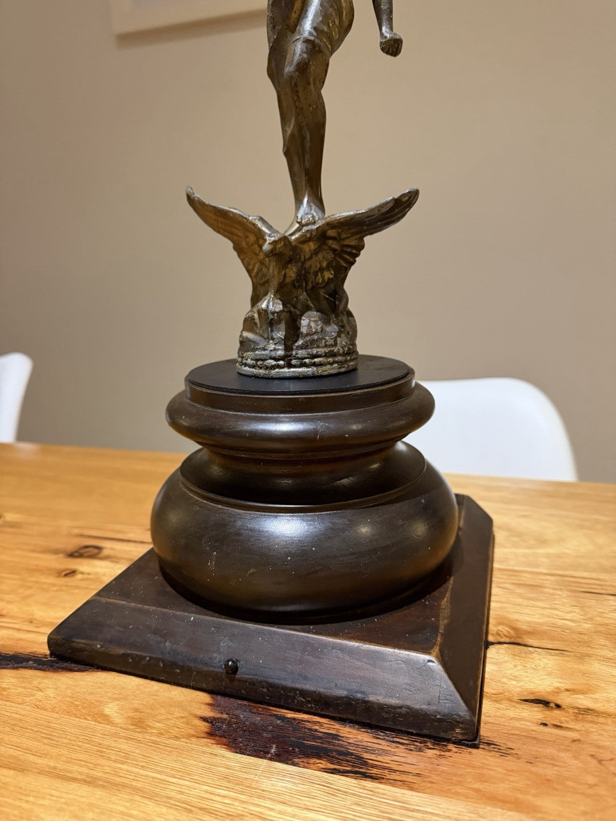 La Nuit Spelter Sculpture Lady With Star Eagle Figure on Timber Plinth