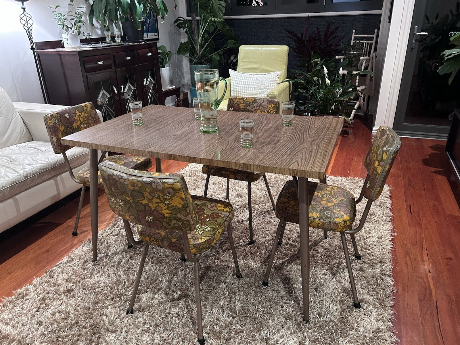 1960s Retro Dining Set Laminate Table + 6 Floral Chairs Cowes Original