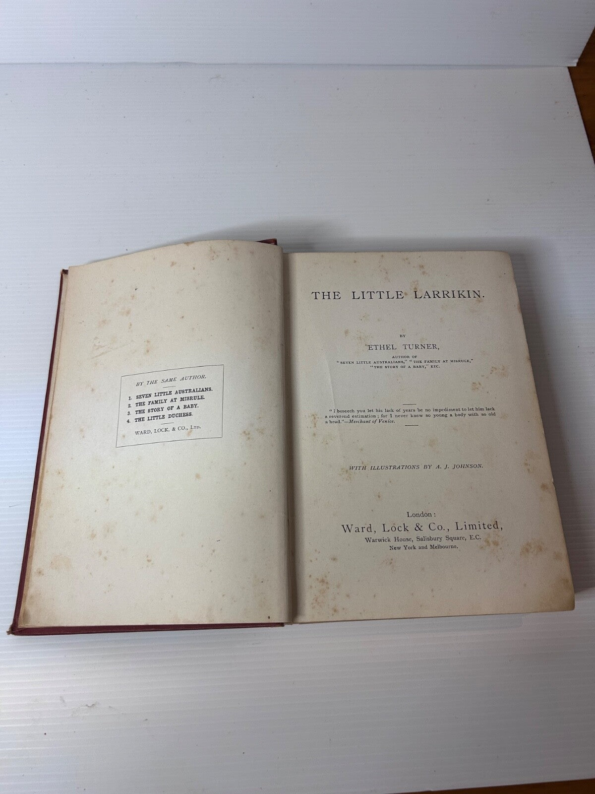 The Little Larrikin 1896 Ethel Turner 1st Ed HC Ward Lock Australia Fiction
