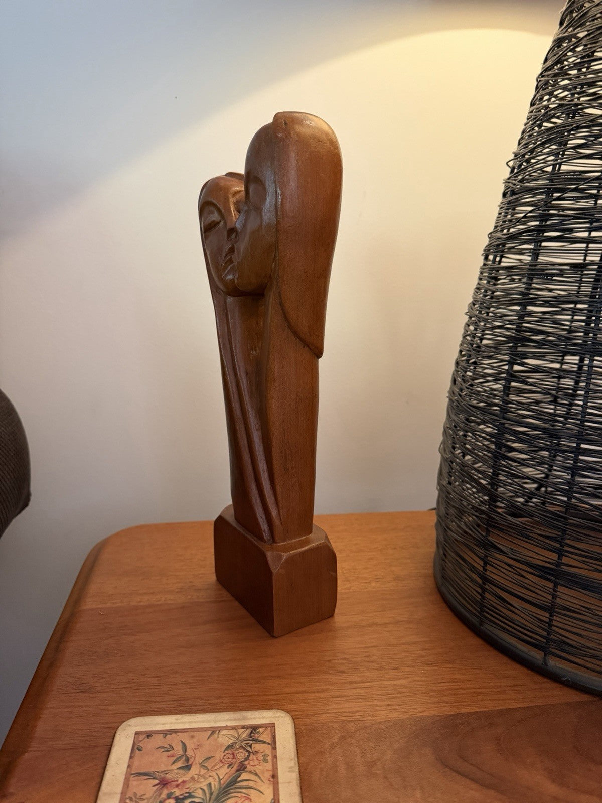 Vintage Hand Carved Wood Kissing Couple Sculpture Lovers Figurine 35cm