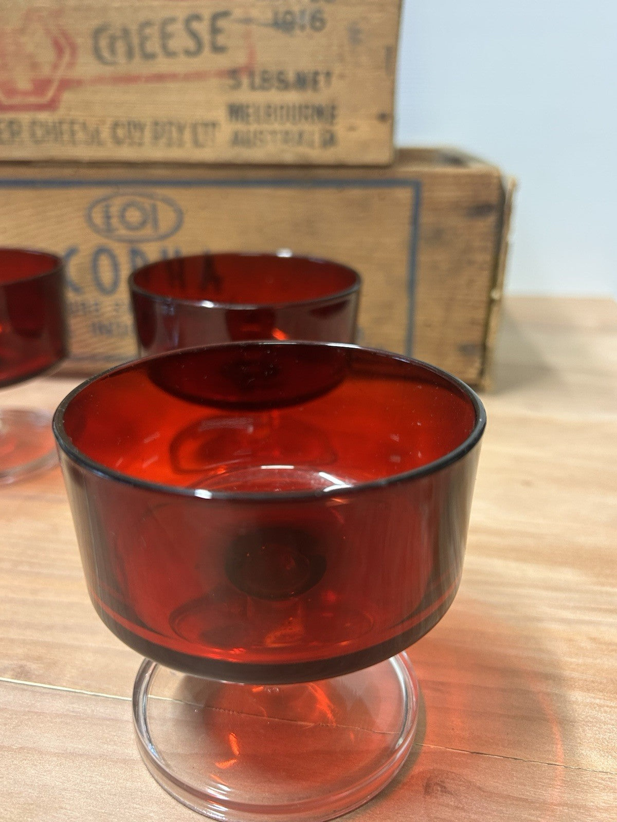 Set of 4 Vintage Luminarc France Ruby Red Dessert Glasses Compotes Retro
