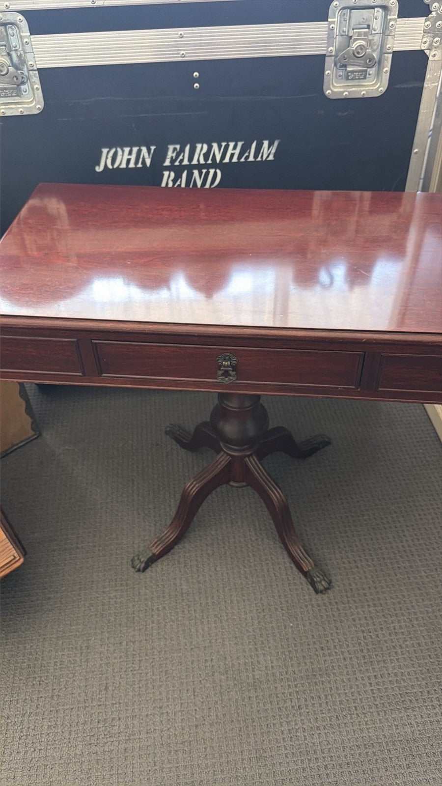 Vintage 1978 W F Hamilton Mahogany Pedestal Hall Console Table Brass Paw Feet